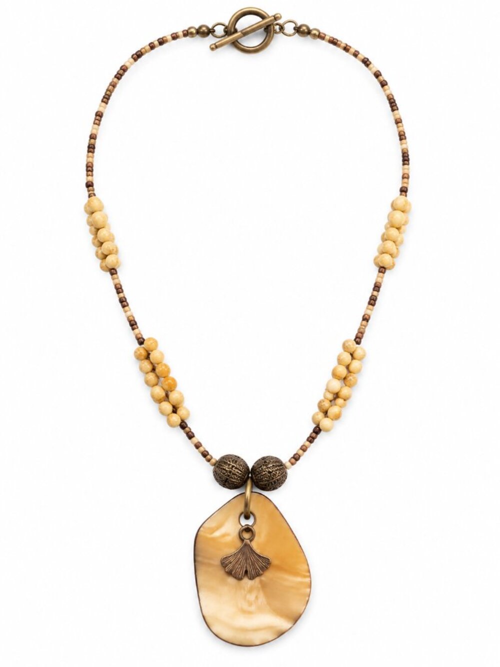 Artisan Boho Polished Bone Ginkgo Leaf Choker Necklace 16"